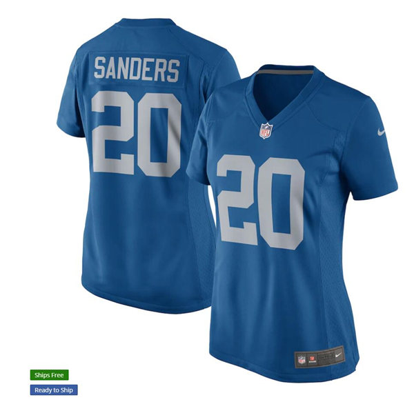 Women's Detroit Lions #20 Barry Sanders Nike Throwback Light Blue Limited Jersey