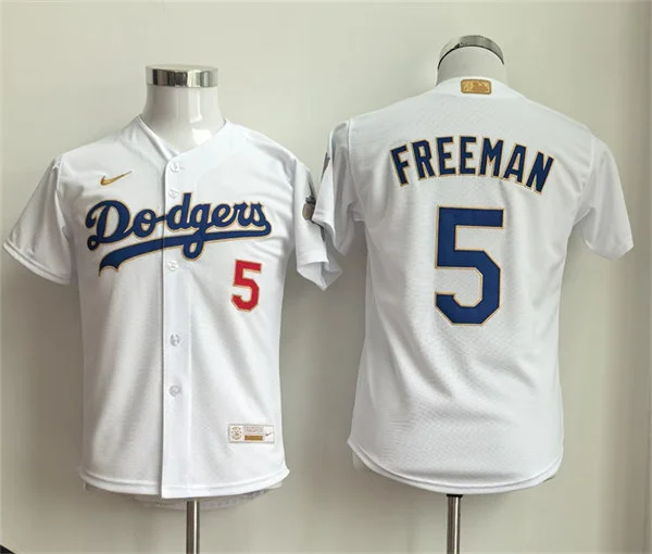 Youth Los Angeles Dodgers #5 Freddie Freeman Nike 2026 White Gold Collection Stadium Limited Jersey