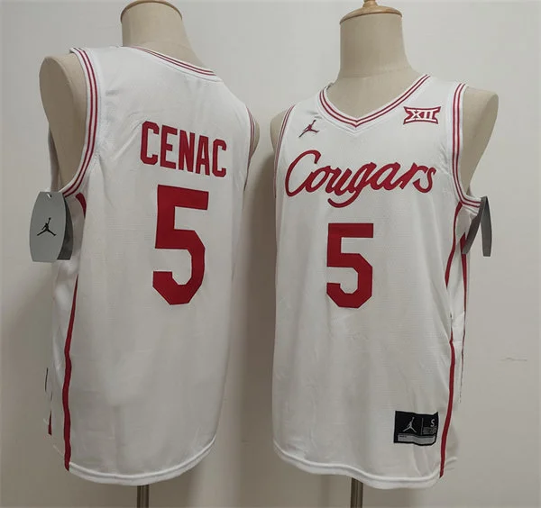 Houston Cougars #5 Chris Cenac Jr.  2025 White Cougars Basketball Game Jersey