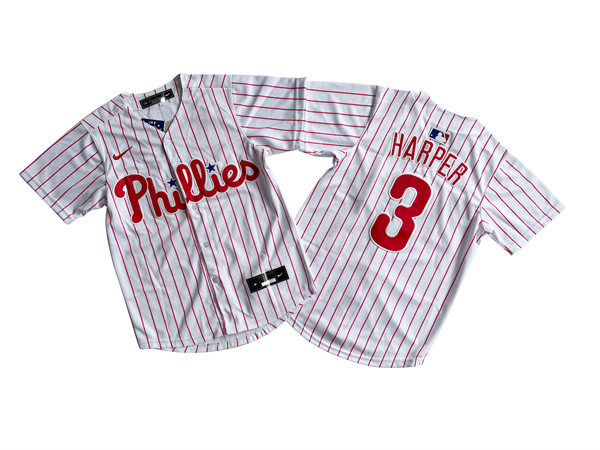 Youth Philadelphia Phillies #3 Bryce Harper Nike White Pinstripe Home Jersey