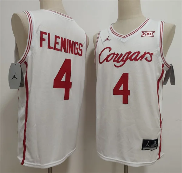Houston Cougars #4 Kingston Flemings 2025 White Cougars Basketball Game Jersey