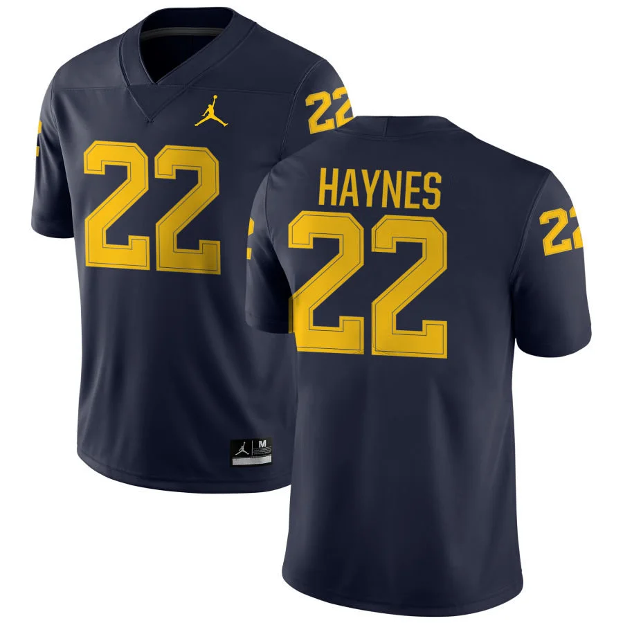Michigan Wolverines #22 Justice Haynes Navy College Football Game Jersey